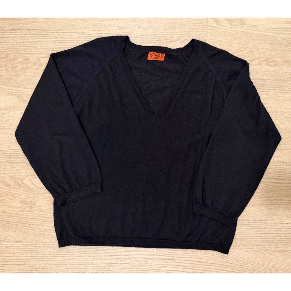 Missoni Cashmere Silk V Neck Sweater Women S Black Raglan Italy Designer Luxury